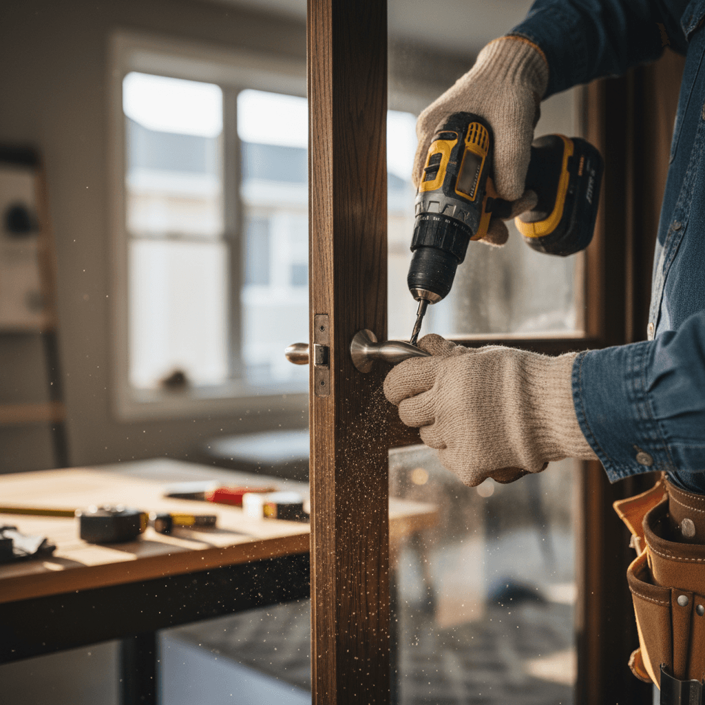 Professional handyman completing a home maintenance repair with precision and care